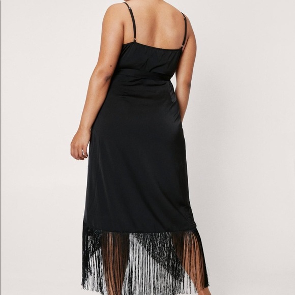 NWT Plus Size Nasty Gal Satin Midi Wrap Dress w/ Fringe Trim - Picture 3 of 4